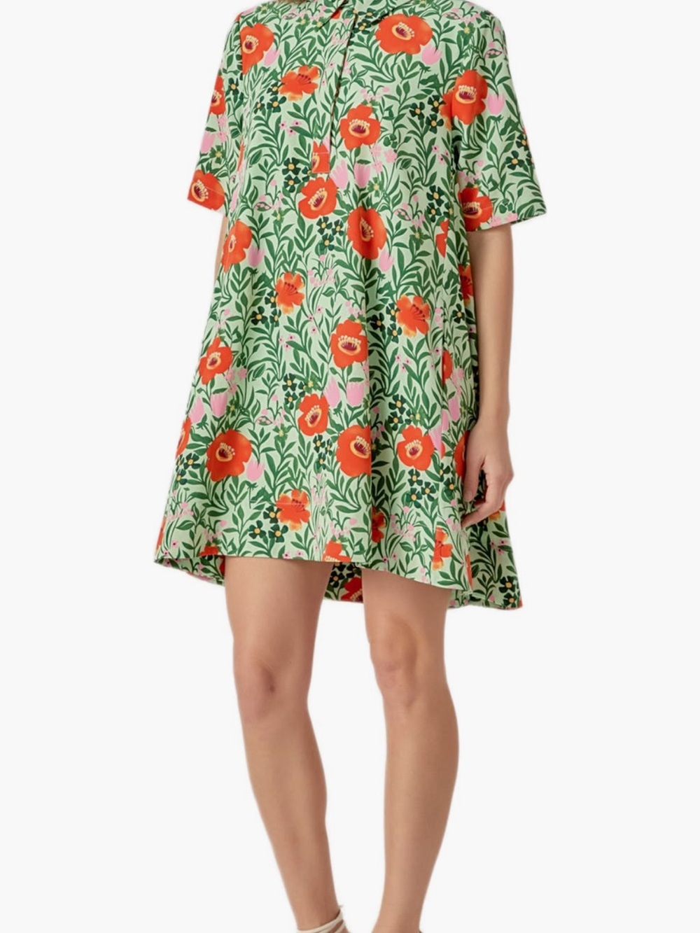 English Factory Green Short-Sleeve Dress with Floral Print - Picture 4 of 9